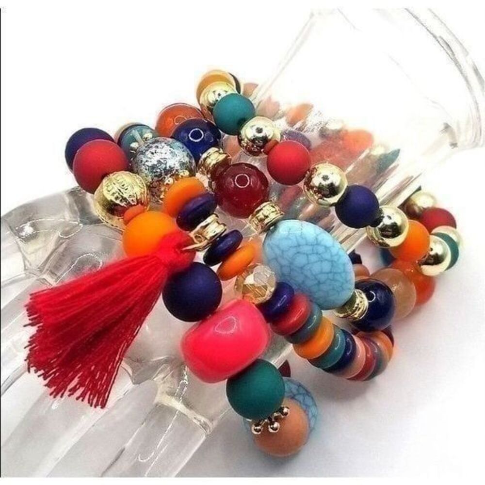 Beaded Bracelets Stackable Bracelets Bohemian Stretch Strand Bangles.